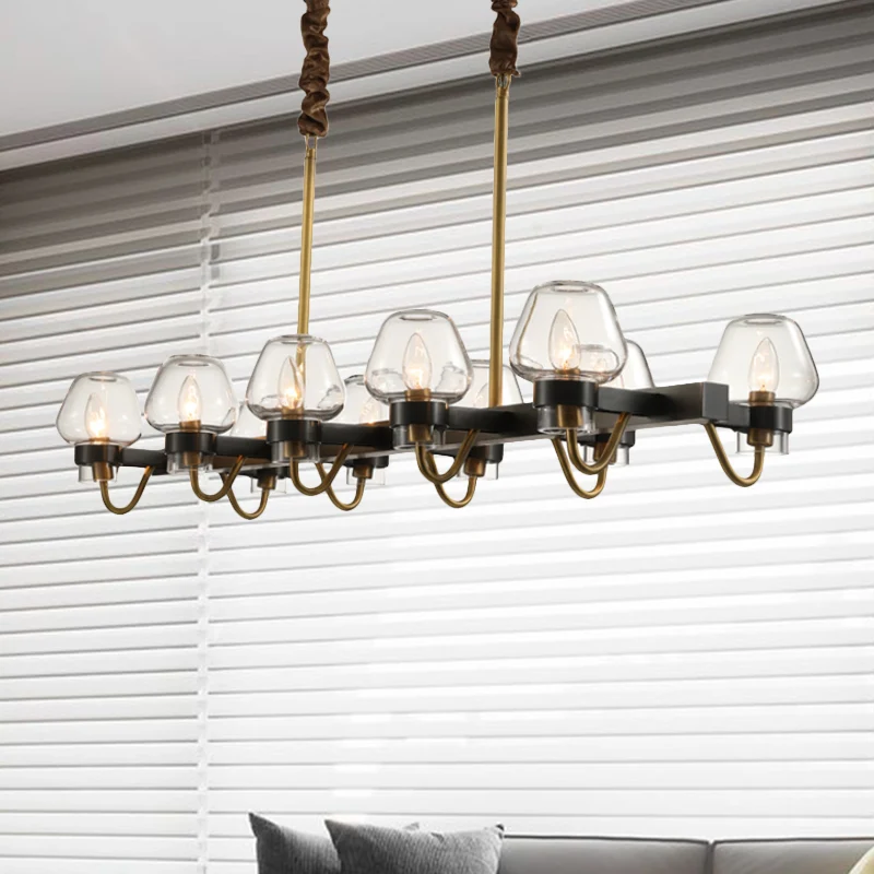 Modernistische Dome Island-kroonluchter helder glas 8/10-lichts hangende plafondlamp zwart Clearhalo