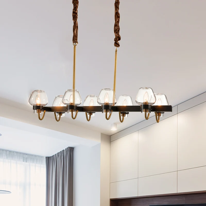 Modernistische Dome Island-kroonluchter helder glas 8/10-lichts hangende plafondlamp zwart Clearhalo