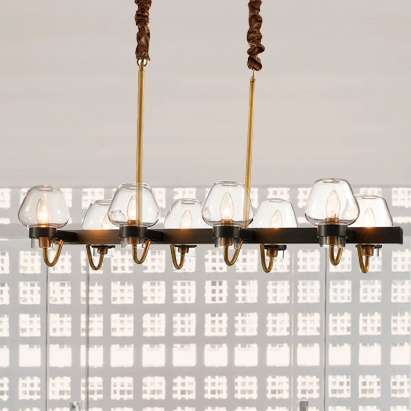 Modernistische Dome Island-kroonluchter helder glas 8/10-lichts hangende plafondlamp zwart Clearhalo
