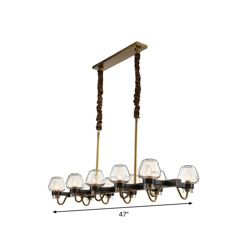 Modernistische Dome Island-kroonluchter helder glas 8/10-lichts hangende plafondlamp zwart Clearhalo