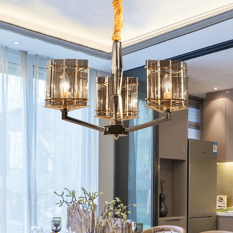 Modernistische driehoekige kroonluchter licht gerookt glas 3 lampen eetkamer plafond hanglamp Clearhalo