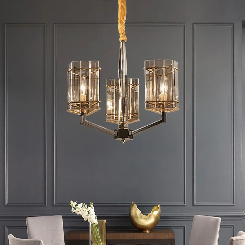 Modernistische driehoekige kroonluchter licht gerookt glas 3 lampen eetkamer plafond hanglamp Clearhalo