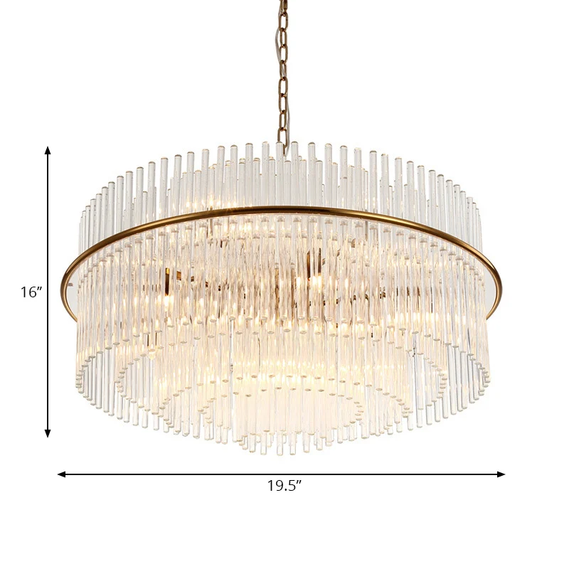Modernistische gelaagde plafondkroonluchter Kristallen hanglamp met 9 koppen goud met metalen ketting Clearhalo