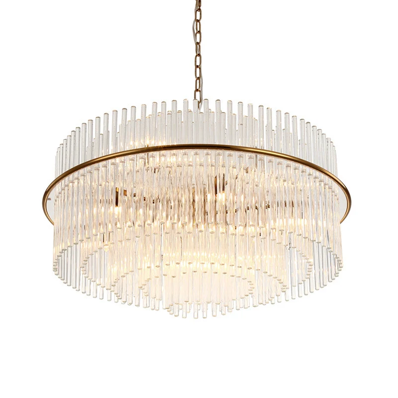 Modernistische gelaagde plafondkroonluchter Kristallen hanglamp met 9 koppen goud met metalen ketting Clearhalo