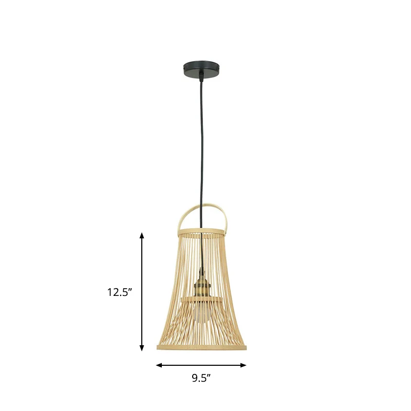 Modernistische hanglamp van bamboe met 1 lamp en brede flare hout Clearhalo