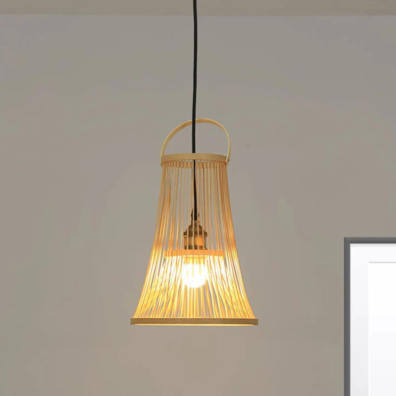 Modernistische hanglamp van bamboe met 1 lamp en brede flare hout Clearhalo