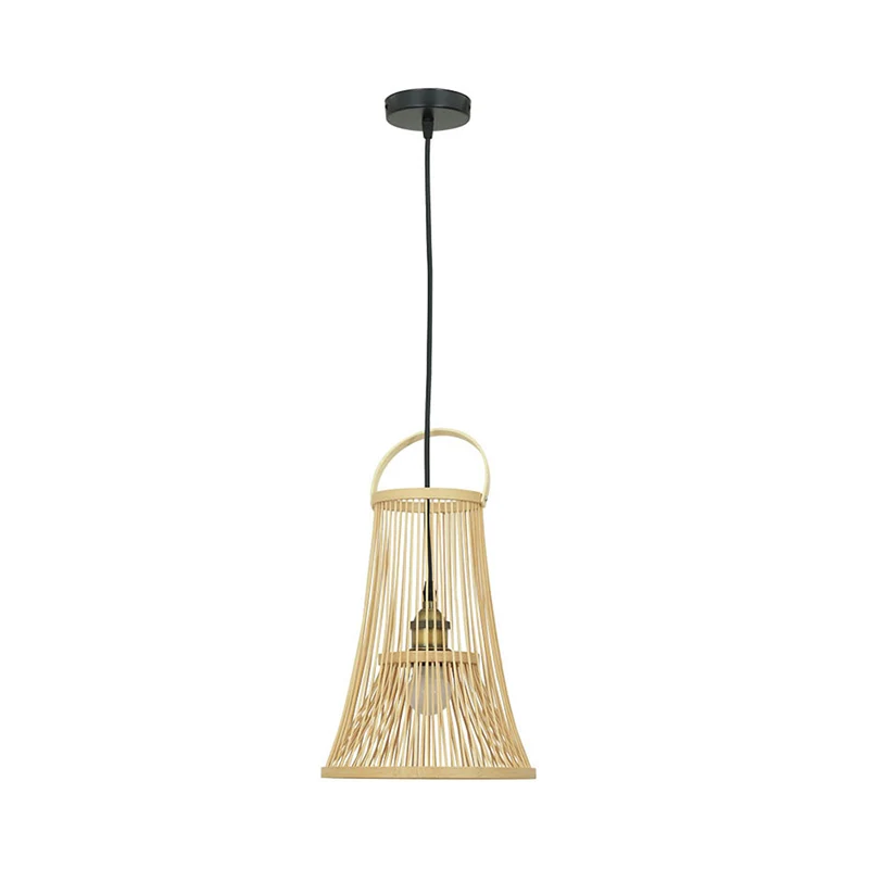 Modernistische hanglamp van bamboe met 1 lamp en brede flare hout Clearhalo