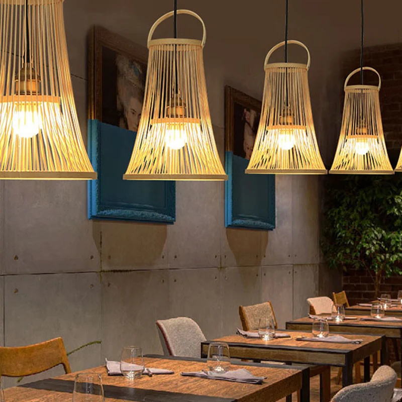 Modernistische hanglamp van bamboe met 1 lamp en brede flare hout Clearhalo