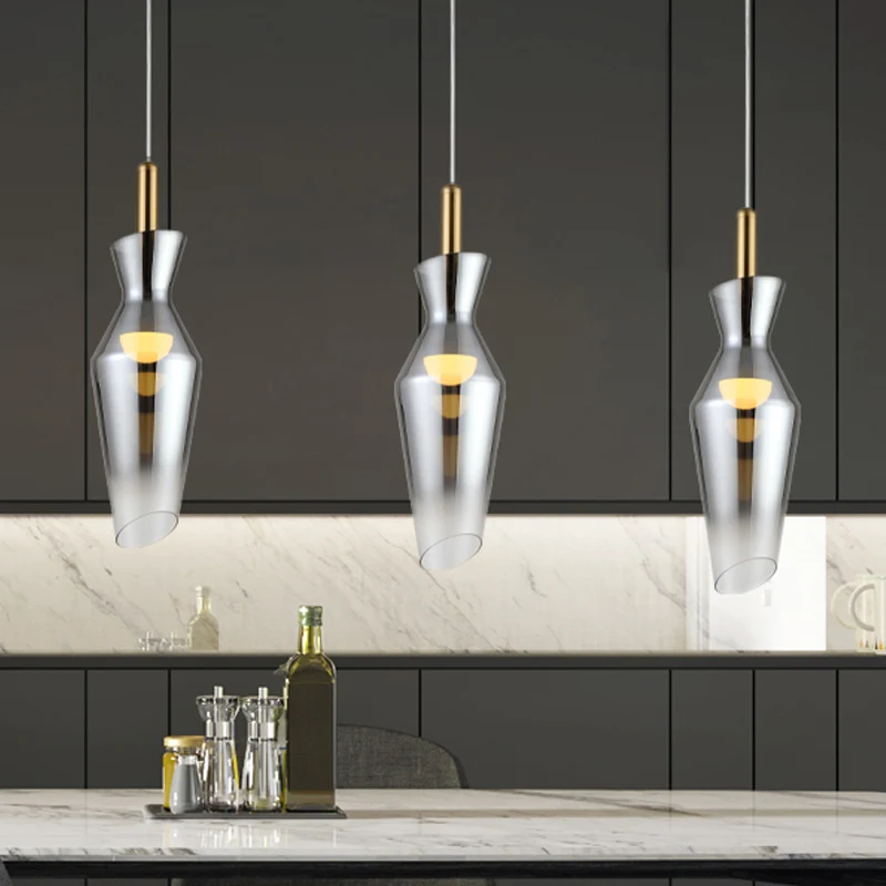 Modernistische hanglamp de vorm van een urn, rookgrijs glas, eetkamer LED-hanglamparmatuur Clearhalo