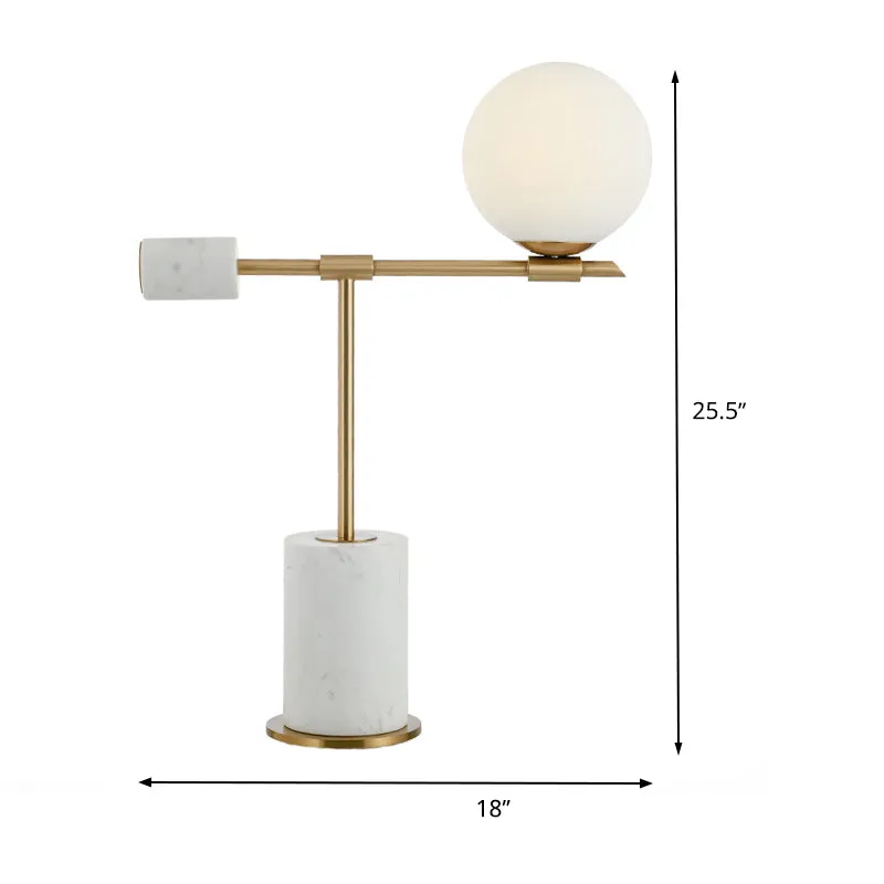 Modernistische 1 Head Task Lighting gouden bolvormige nachttafellamp met witte glazen kap Clearhalo