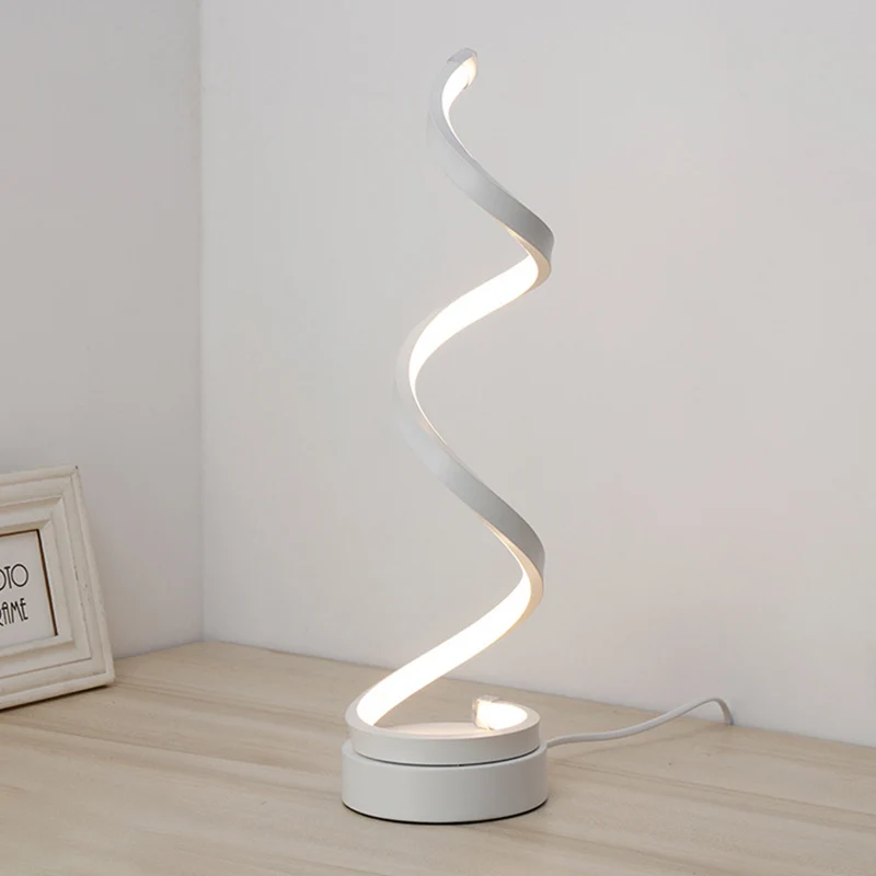 Modernistische LED-bureaulamp, witte spiraalvormige taakverlichting met acrylkap wit/warm licht Clearhalo