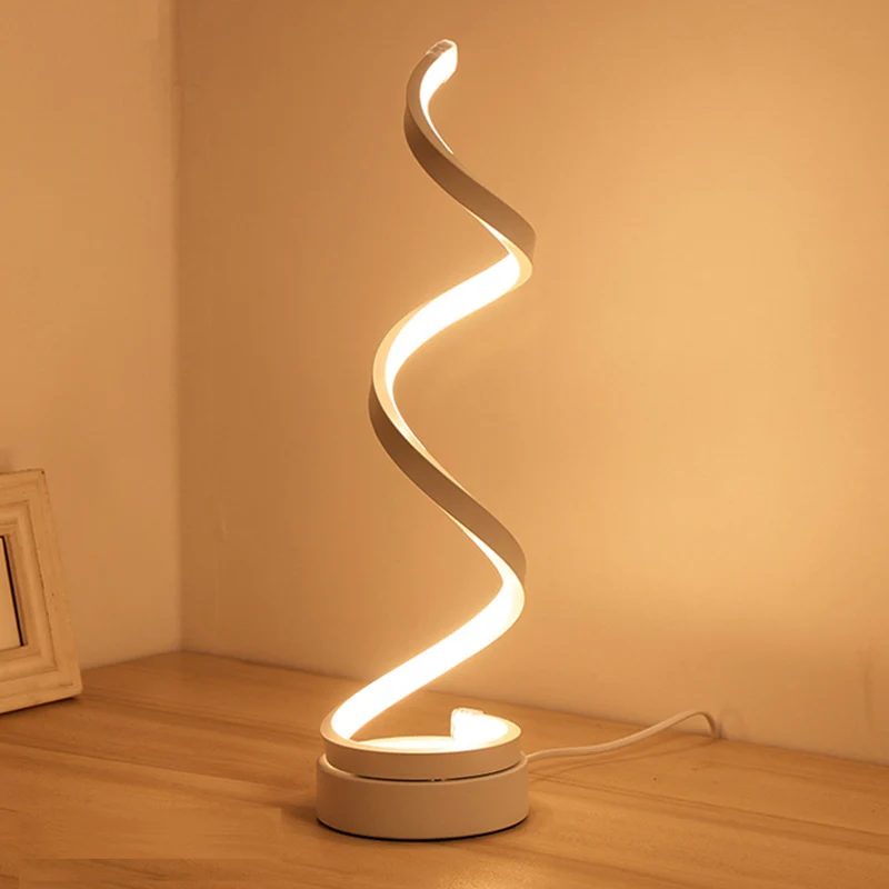 Modernistische LED-bureaulamp, witte spiraalvormige taakverlichting met acrylkap wit/warm licht Clearhalo