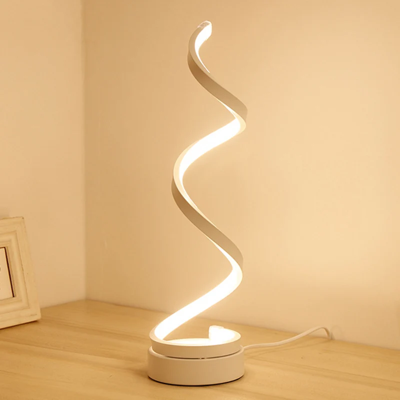 Modernistische LED-bureaulamp, witte spiraalvormige taakverlichting met acrylkap wit/warm licht Clearhalo