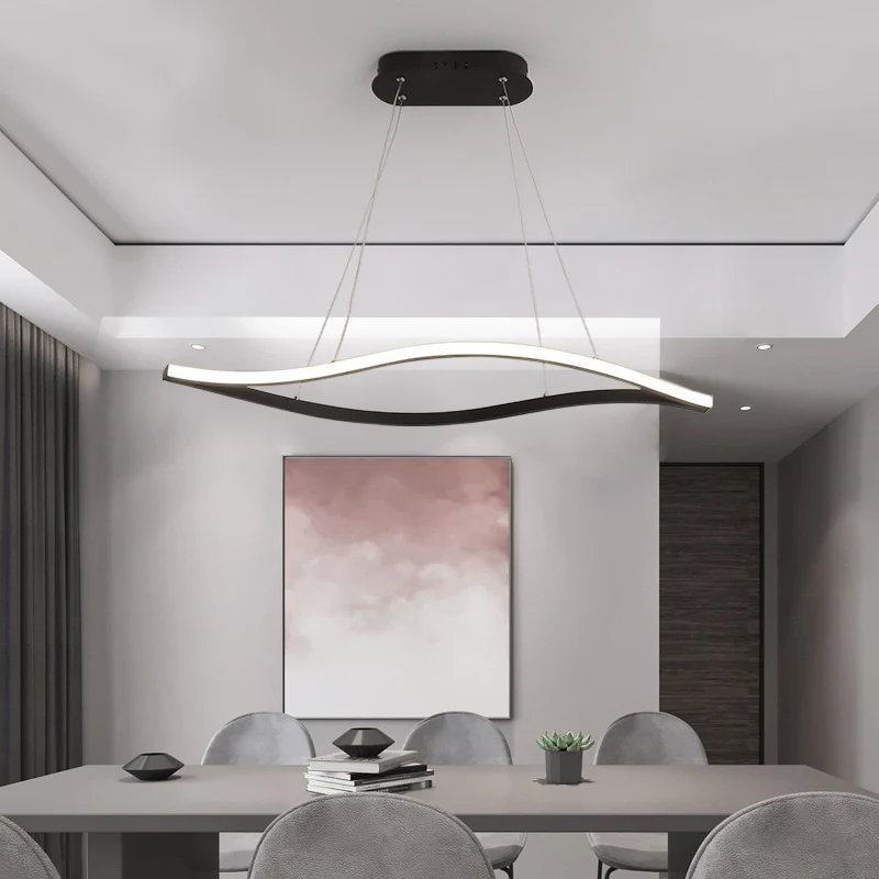 Modernistische led-kroonluchterlamp met acrylkap Wit/zwart golvende lineaire hanglampset wit/warm/natuurlijk licht, 31,5"/...