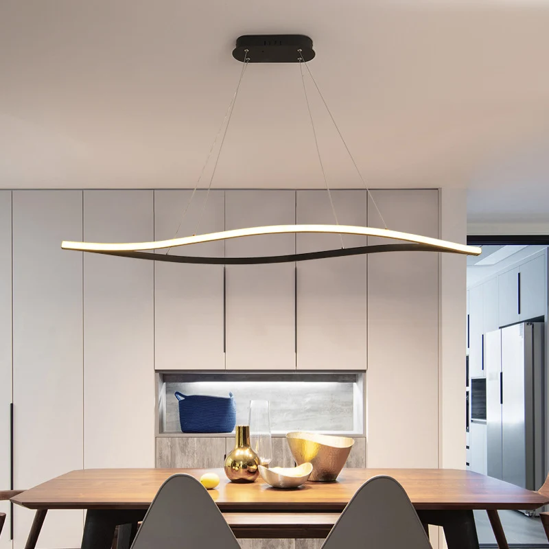 Modernistische led-kroonluchterlamp met acrylkap Wit/zwart golvende lineaire hanglampset wit/warm/natuurlijk licht, 31,5"/...