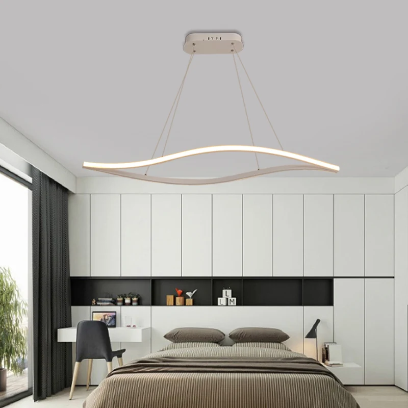 Modernistische led-kroonluchterlamp met acrylkap Wit/zwart golvende lineaire hanglampset wit/warm/natuurlijk licht, 31,5"/...