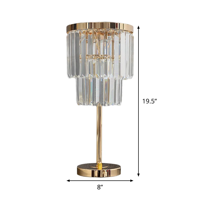 Modernistische LED-taakverlichting Gouden 2-laags leeslamp met afgeschuinde kristallen kap Clearhalo