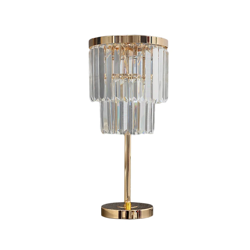 Modernistische LED-taakverlichting Gouden 2-laags leeslamp met afgeschuinde kristallen kap Clearhalo