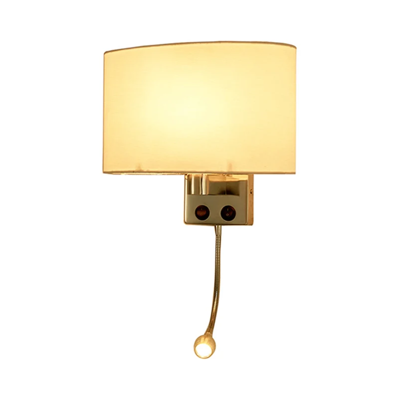 Modernistische LED-wandkandelaar met stoffen kap Chroom/Champagne ovale wandmontage lichtarmatuur Clearhalo