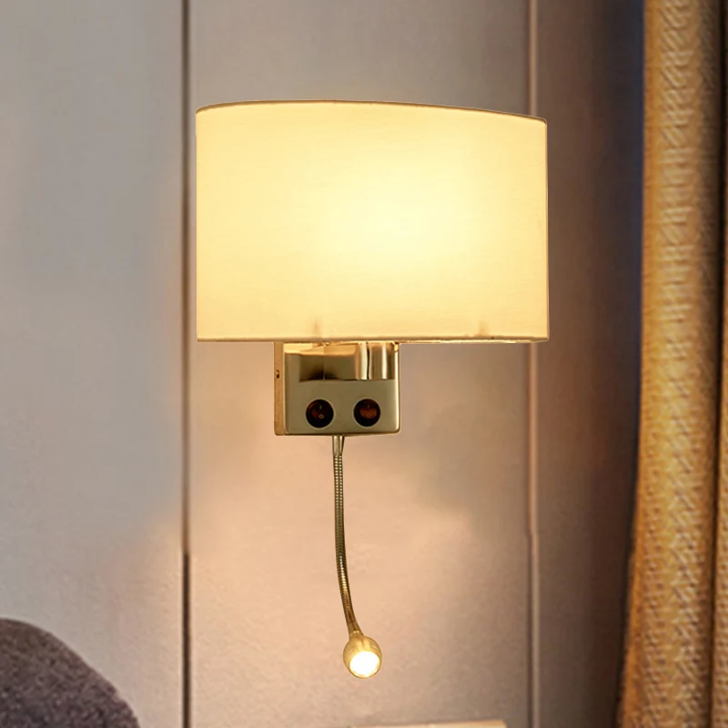 Modernistische LED-wandkandelaar met stoffen kap Chroom/Champagne ovale wandmontage lichtarmatuur Clearhalo