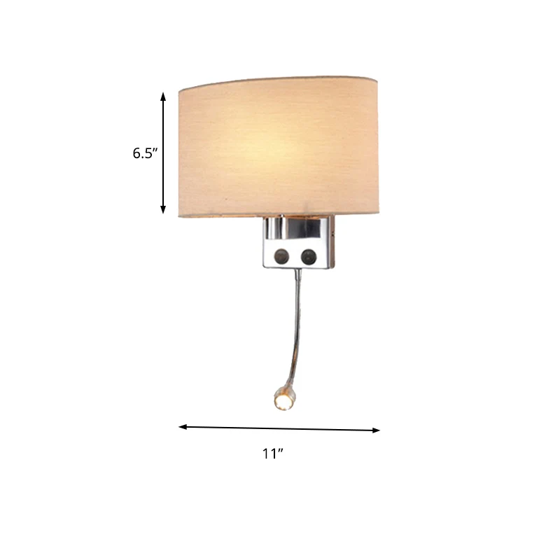 Modernistische LED-wandkandelaar met stoffen kap Chroom/Champagne ovale wandmontage lichtarmatuur Clearhalo