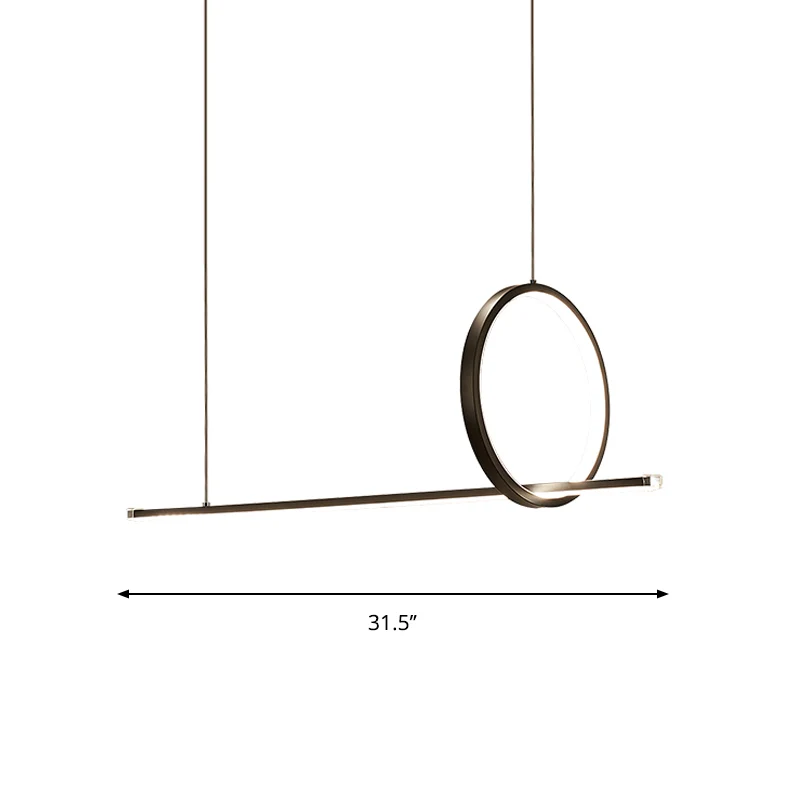 Modernistische lineaire en ringkroonluchterlamp IJzeren eetkamer LED-eilandhanglamp zwart Clearhalo