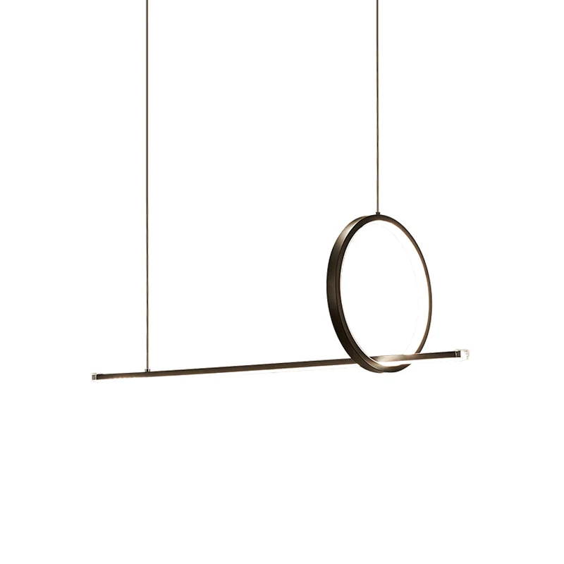 Modernistische lineaire en ringkroonluchterlamp IJzeren eetkamer LED-eilandhanglamp zwart Clearhalo