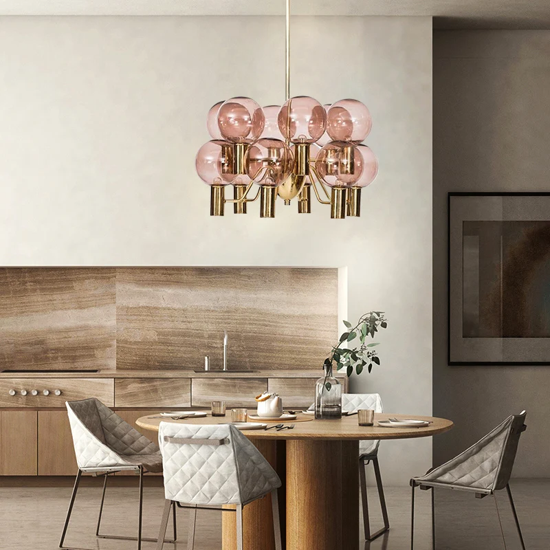 Modernistische mondiale plafondkroonluchter roze glas 12 koppen eetkamer hangende hanglamp Clearhalo