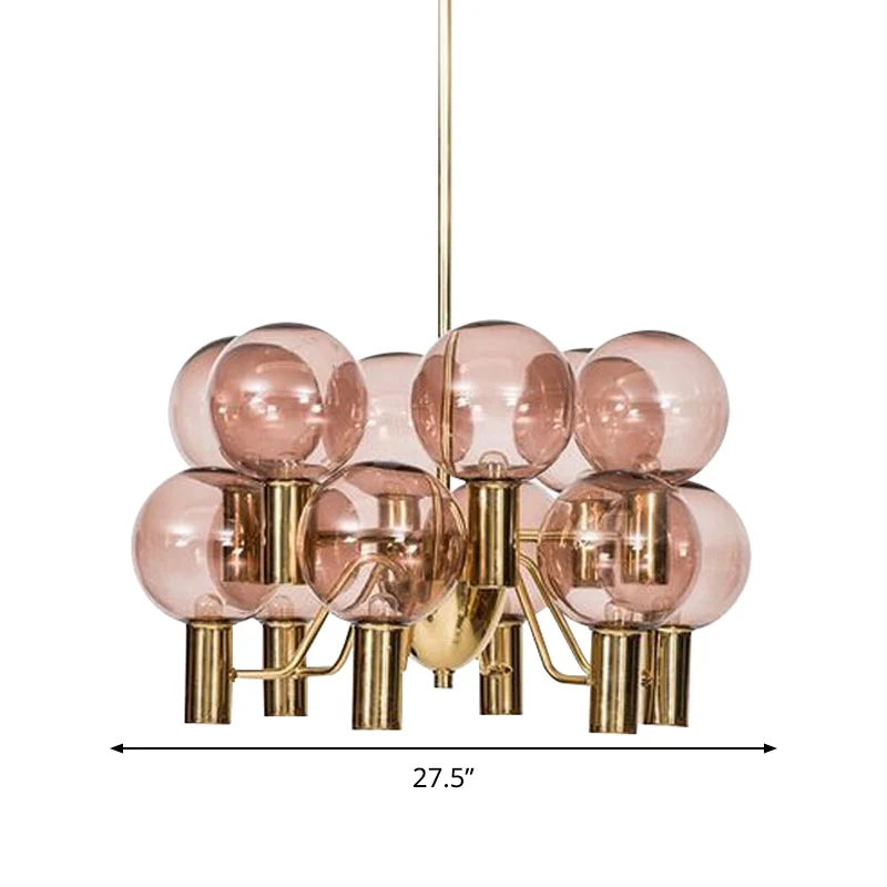Modernistische mondiale plafondkroonluchter roze glas 12 koppen eetkamer hangende hanglamp Clearhalo