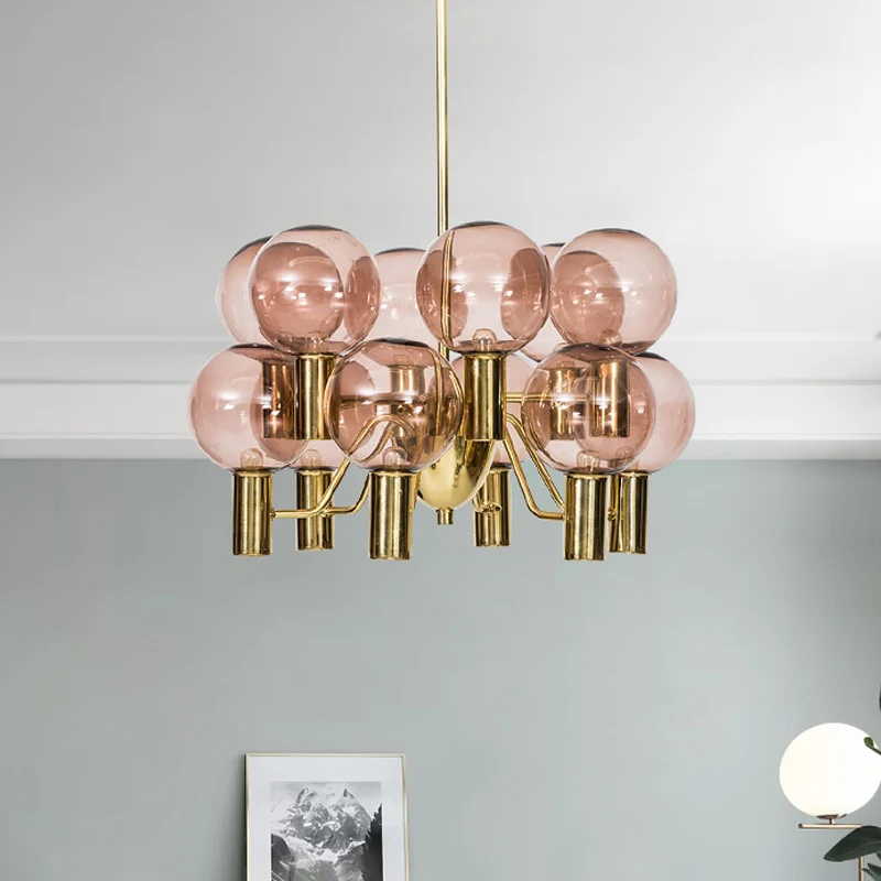 Modernistische mondiale plafondkroonluchter roze glas 12 koppen eetkamer hangende hanglamp Clearhalo