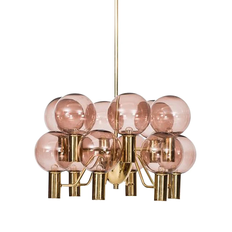 Modernistische mondiale plafondkroonluchter roze glas 12 koppen eetkamer hangende hanglamp Clearhalo