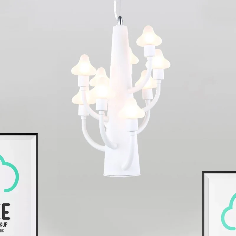 Modernistische Multi Lights-kroonluchter met witte glazen kap Paddestoel Led-hangende hanglamp Clearhalo