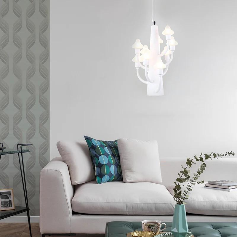 Modernistische Multi Lights-kroonluchter met witte glazen kap Paddestoel Led-hangende hanglamp Clearhalo
