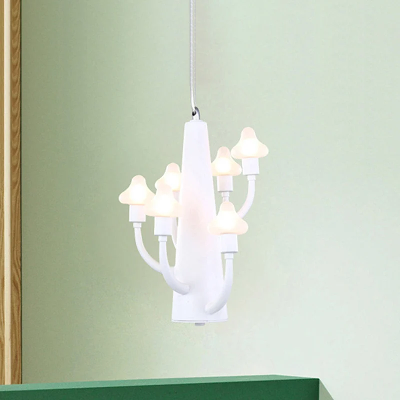 Modernistische Multi Lights-kroonluchter met witte glazen kap Paddestoel Led-hangende hanglamp Clearhalo