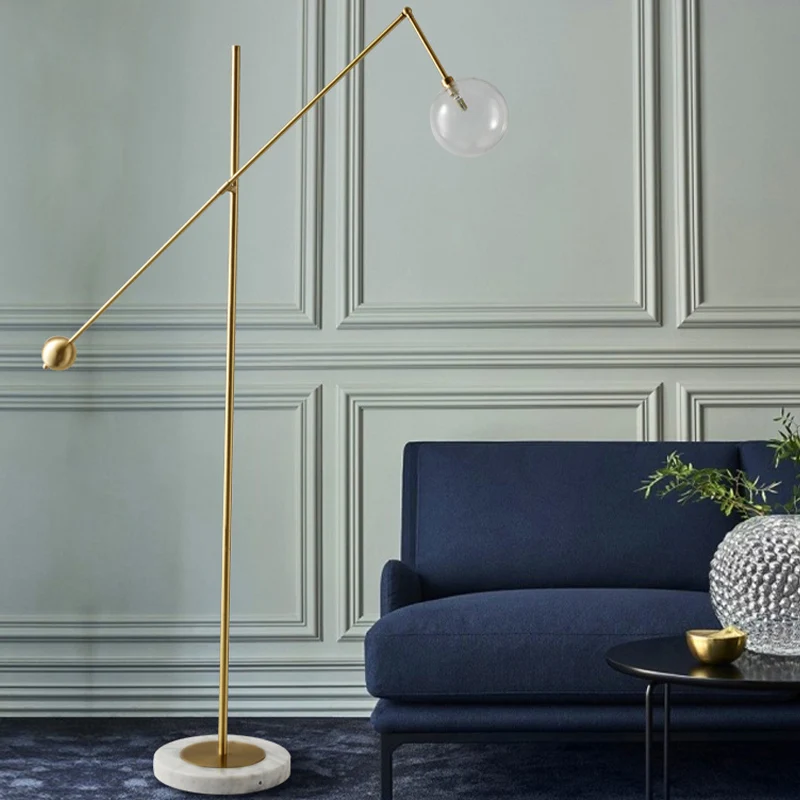 Modernistische Orb-achtige taakvloerlamp Metaal Enkele lamp Staande kantoorlamp met balansarm goud Clearhalo