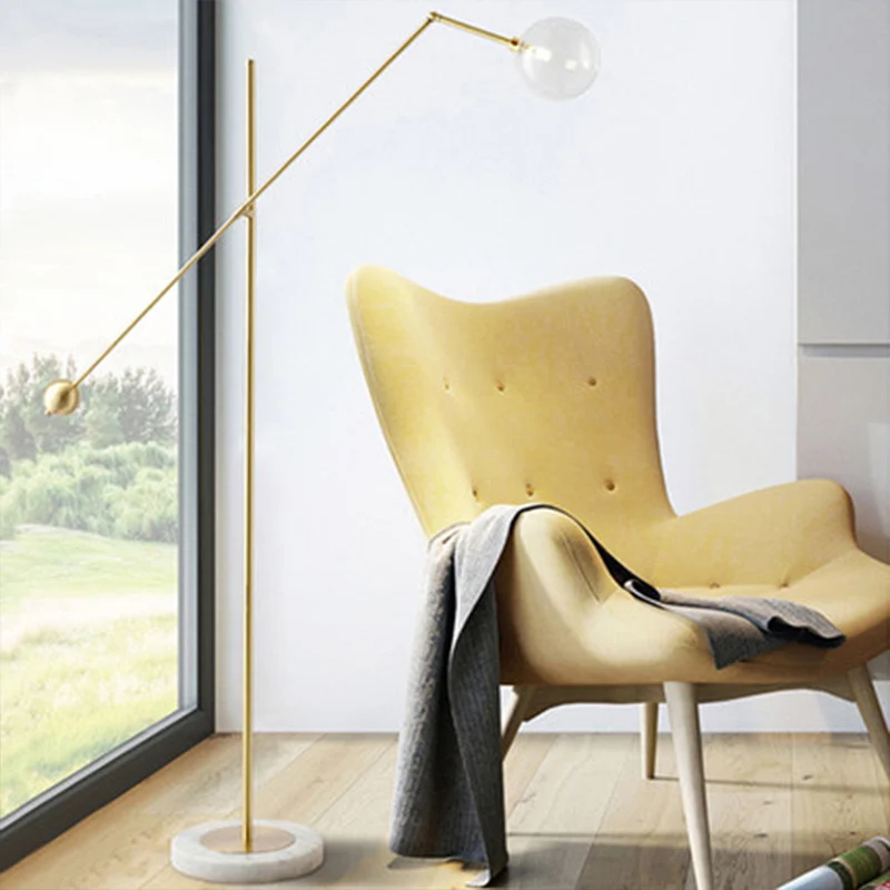 Modernistische Orb-achtige taakvloerlamp Metaal Enkele lamp Staande kantoorlamp met balansarm goud Clearhalo