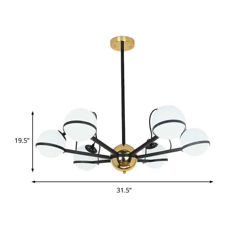 Modernistische ronde hangende kroonluchter, mat wit glas, 6/8/10 lampen, hanglamp zwart Clearhalo