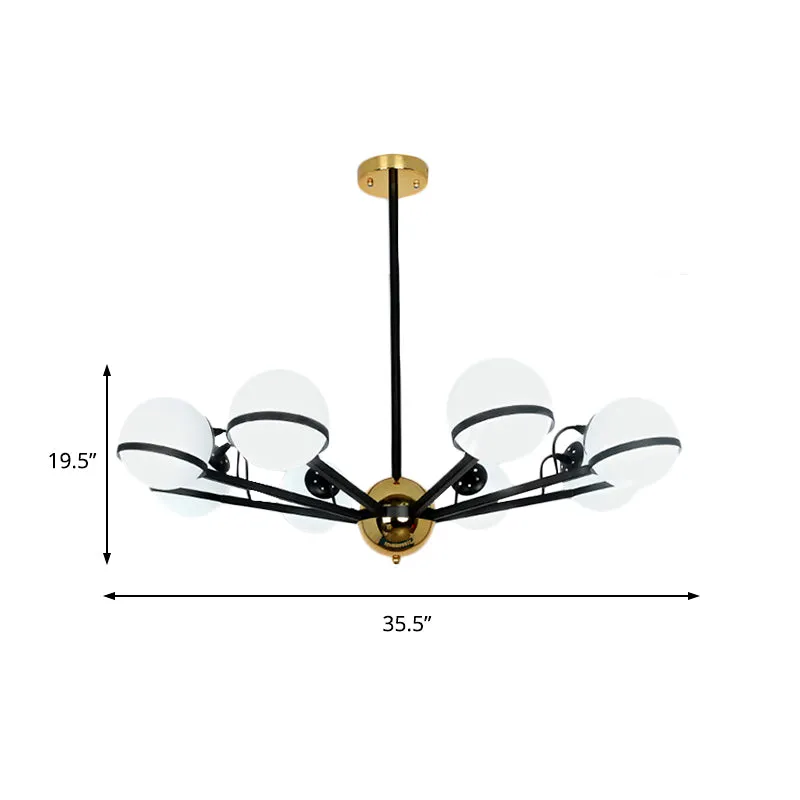 Modernistische ronde hangende kroonluchter, mat wit glas, 6/8/10 lampen, hanglamp zwart Clearhalo