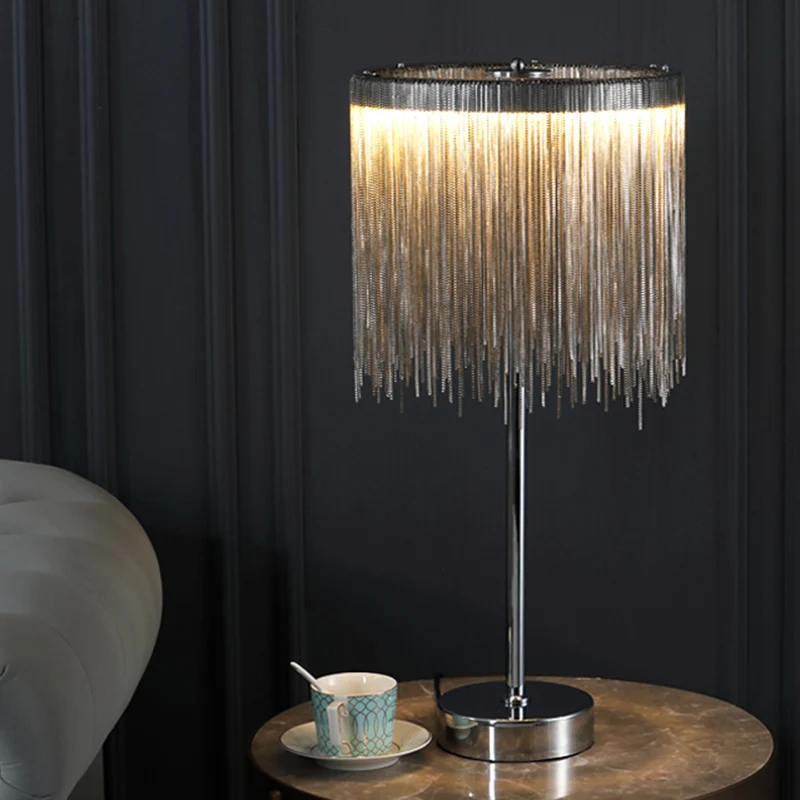 Modernistische ronde tafelverlichting Aluminium ketting LED-nachtkastje zilver Clearhalo