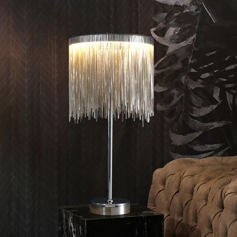 Modernistische ronde tafelverlichting Aluminium ketting LED-nachtkastje zilver Clearhalo