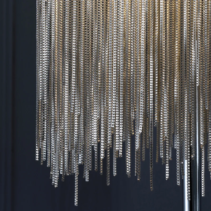 Modernistische ronde tafelverlichting Aluminium ketting LED-nachtkastje zilver Clearhalo