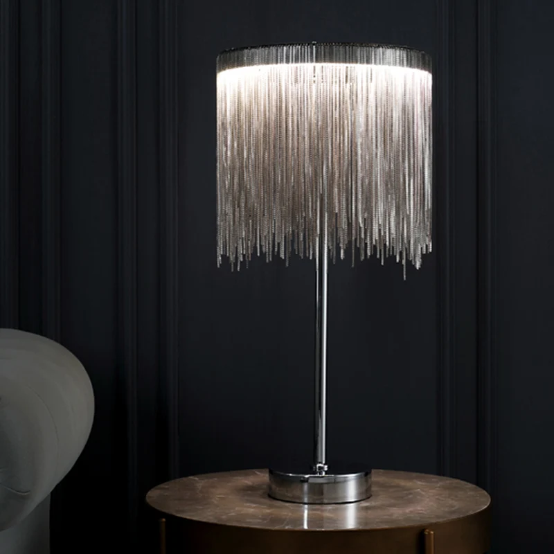 Modernistische ronde tafelverlichting Aluminium ketting LED-nachtkastje zilver Clearhalo
