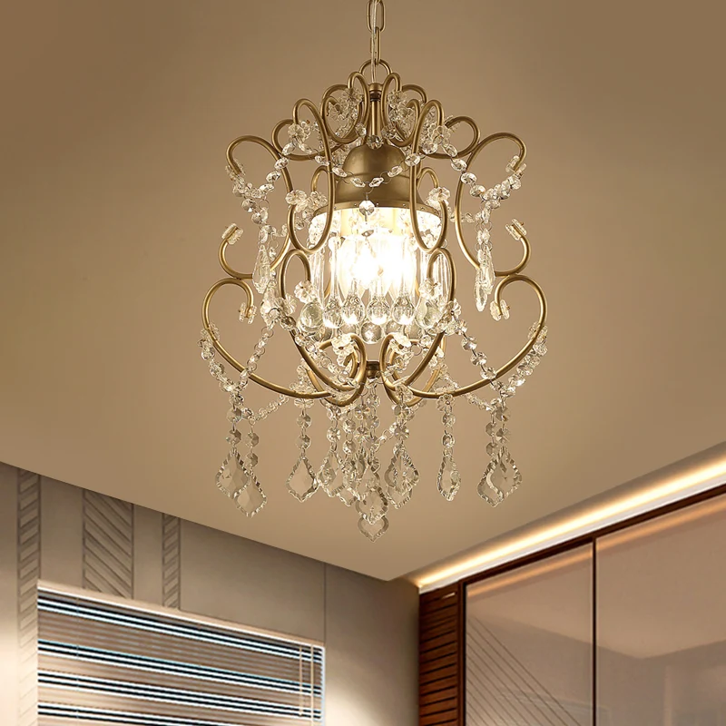 Modernistische scroll-hangende kroonluchter 3-kops kristallen swag hangende plafondlamp goud Clearhalo
