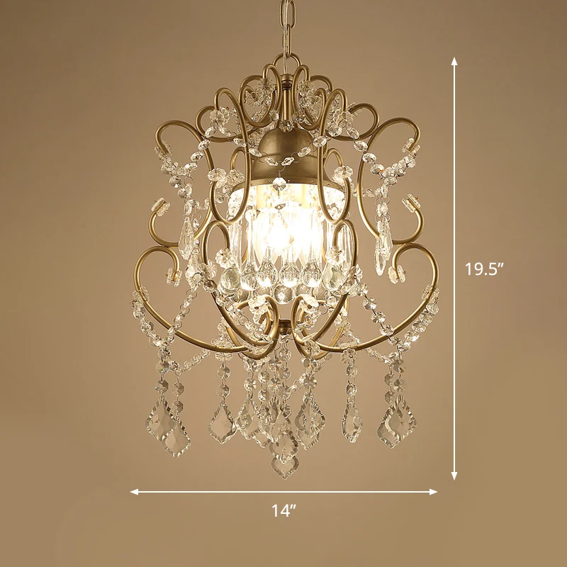 Modernistische scroll-hangende kroonluchter 3-kops kristallen swag hangende plafondlamp goud Clearhalo