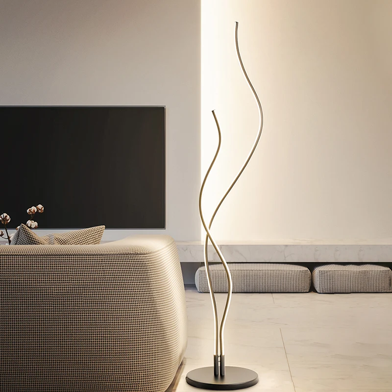 Modernistische staande lamp met golvende lijn, acryl LED-leesvloerlamp zwart/wit Clearhalo