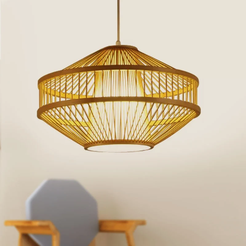 Modernistische stijl 1-lichts hanglamp met bamboe kap Beige open geweven hanglamp voor restaurant Clearhalo