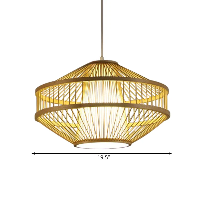 Modernistische stijl 1-lichts hanglamp met bamboe kap Beige open geweven hanglamp voor restaurant Clearhalo