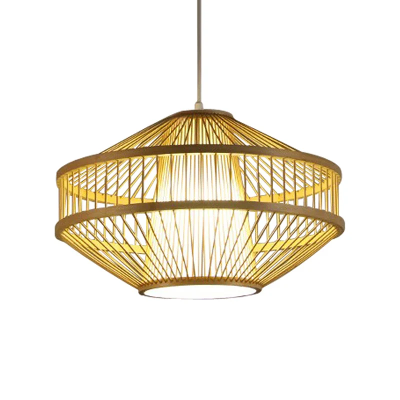 Modernistische stijl 1-lichts hanglamp met bamboe kap Beige open geweven hanglamp voor restaurant Clearhalo