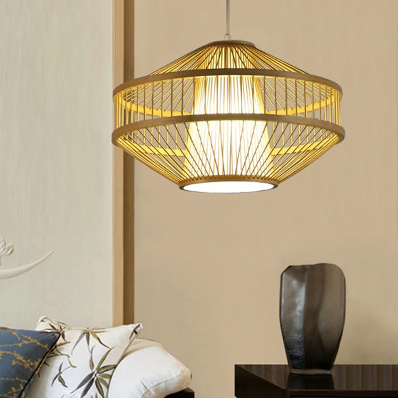 Modernistische stijl 1-lichts hanglamp met bamboe kap Beige open geweven hanglamp voor restaurant Clearhalo