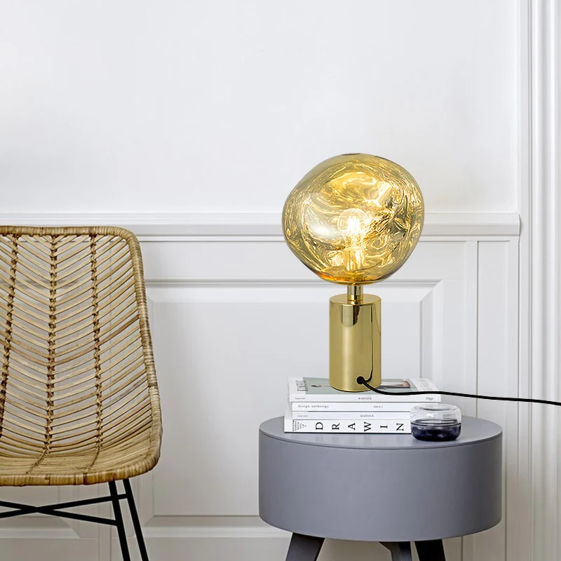 Modernistische stijl gesmolten tafelverlichting zilver/goud handgeblazen glas 1 kop woonkamer tafellamp Clearhalo